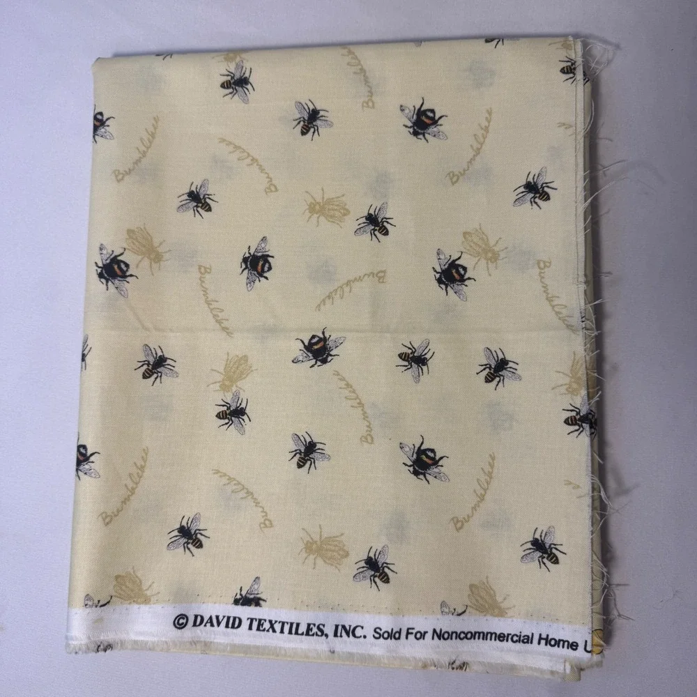 David Textiles Bumblebee Fabric Crafting 36x41 Cream Bee Print Cotton